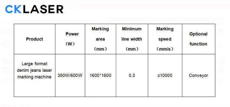 Широкоформатний джинсовий джинсовий апарат для лазерного маркування